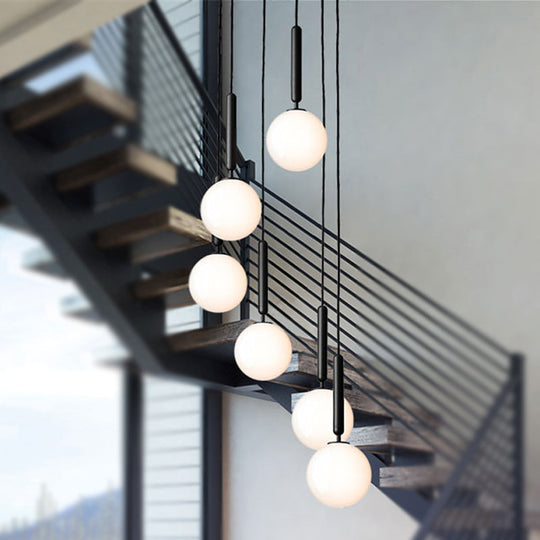 Modernist White Glass Pendant Light With Black/Gold Finish - Adjustable Sizes