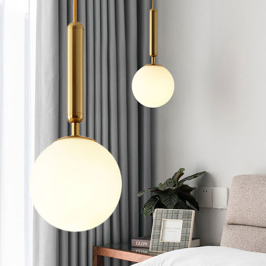 Modernist Spherical White Glass Pendant Light - 1 6/8/10 Wide Black/Gold Hanging Fixture Gold / 6