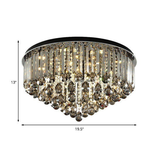 Contemporary Crystal Led Ceiling Lamp - 19.5’/23.5’ Multi - Tier Flush Mount In Smoke Grey For