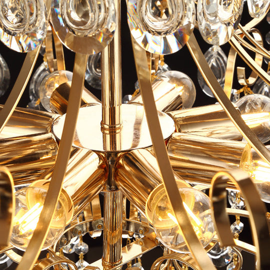 Gold Industrial Geometric Chandelier With Crystal Teardrop Shade - 5/6/8 Bulb Pendant Light