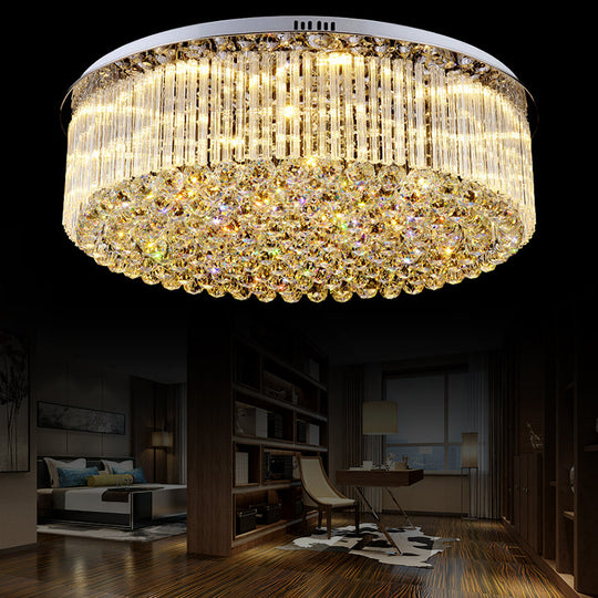 Contemporary Clear Crystal Drum Flush Mount Led Ceiling Light - 19.5’/23.5’ Wide Ideal For