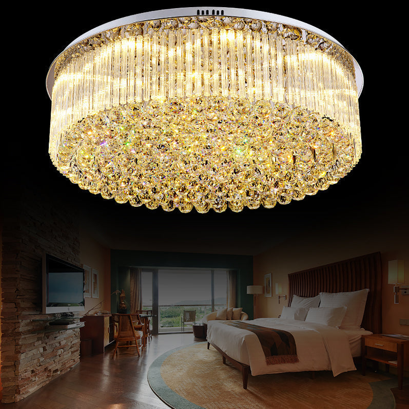 Contemporary Clear Crystal Drum Flush Mount Led Ceiling Light - 19.5/23.5 Wide Ideal For Living Room