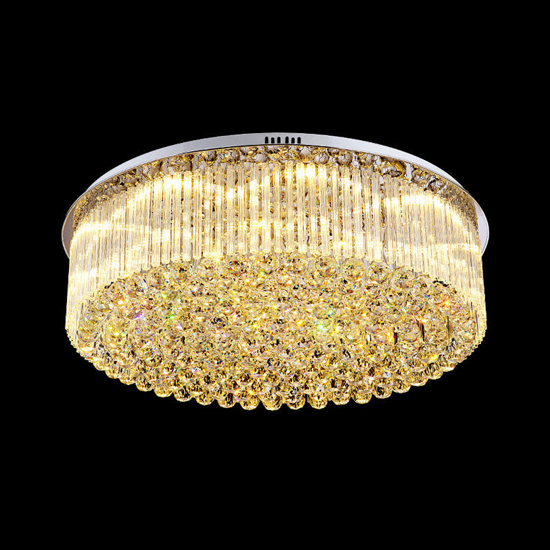 Contemporary Clear Crystal Drum Flush Mount Led Ceiling Light - 19.5/23.5 Wide Ideal For Living Room