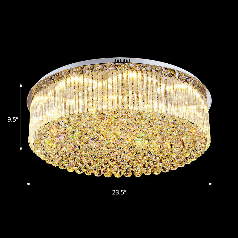 Contemporary Clear Crystal Drum Flush Mount Led Ceiling Light - 19.5/23.5 Wide Ideal For Living Room