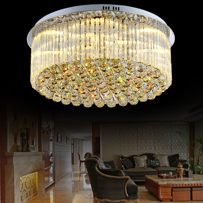 Contemporary Clear Crystal Drum Flush Mount Led Ceiling Light - 19.5/23.5 Wide Ideal For Living Room