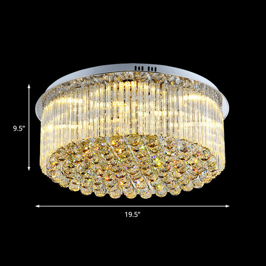 Contemporary Clear Crystal Drum Flush Mount Led Ceiling Light - 19.5/23.5 Wide Ideal For Living Room
