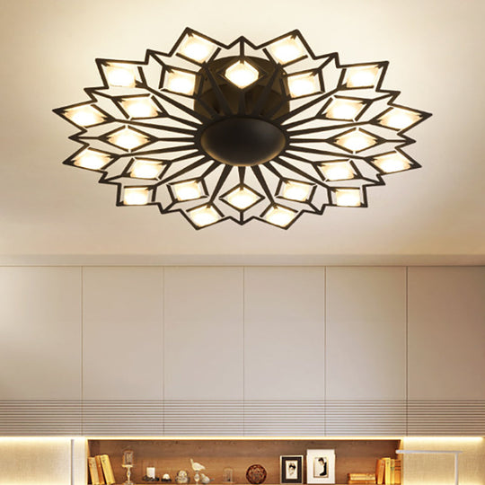 Modern Floral Led Flush Mount Ceiling Lamp In Black And White Metal For Bedroom
