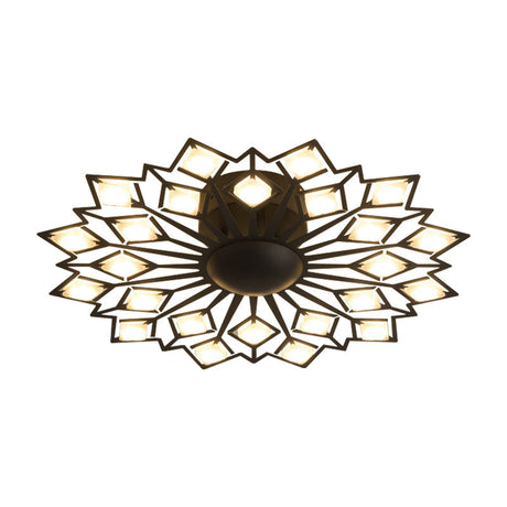 Modern Floral Led Flush Mount Ceiling Lamp In Black And White Metal For Bedroom