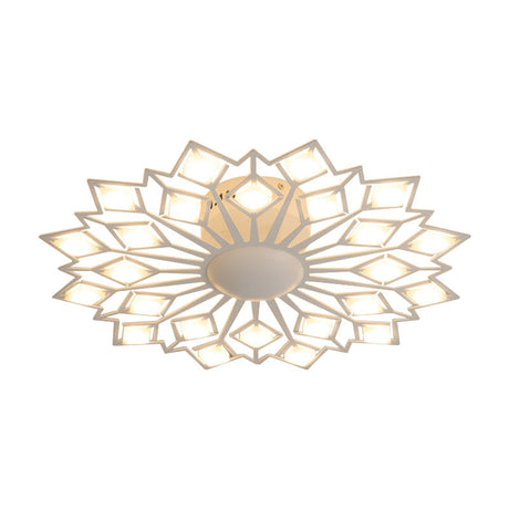 Modern Floral Led Flush Mount Ceiling Lamp In Black And White Metal For Bedroom