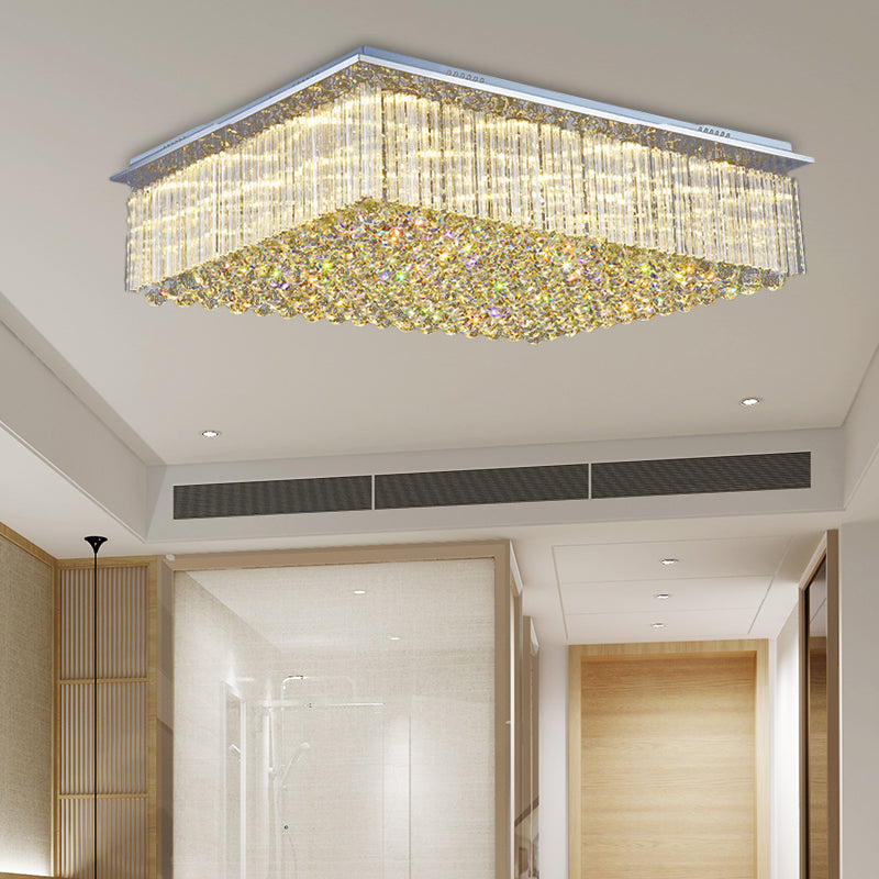 Modern Crystal Led Ceiling Mount Light For Bedroom - 31.5/37.5 Wide Rectangular Design In Clear