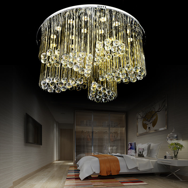 Contemporary Led Flush Ceiling Light With Clear Crystal And Flower Design - Bedroom Circle Lamp In