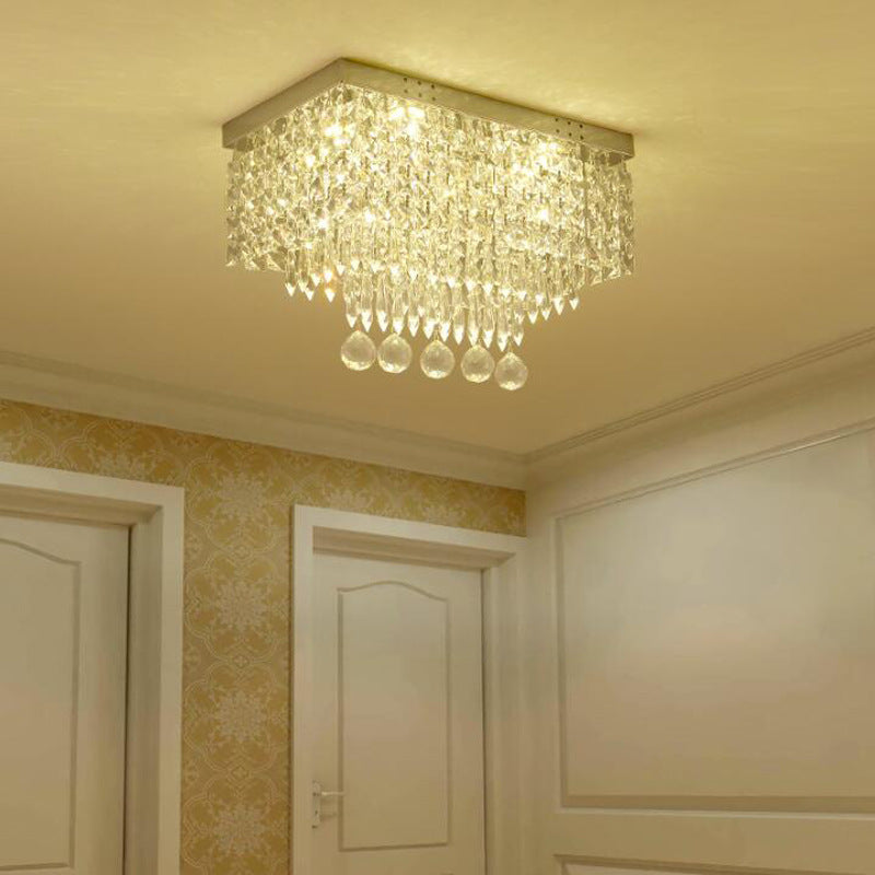 Modern Led Crystal Flush Ceiling Light - Clear Rectangle 19.5/23.5 Dia Lamp For Kitchen