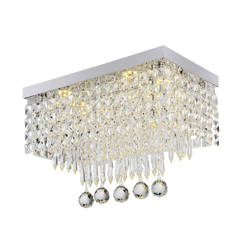 Modern Led Crystal Flush Ceiling Light - Clear Rectangle 19.5’/23.5’ Dia Lamp For Kitchen