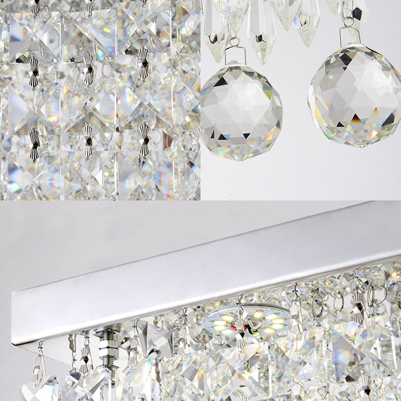 Modern Led Crystal Flush Ceiling Light - Clear Rectangle 19.5’/23.5’ Dia Lamp For Kitchen