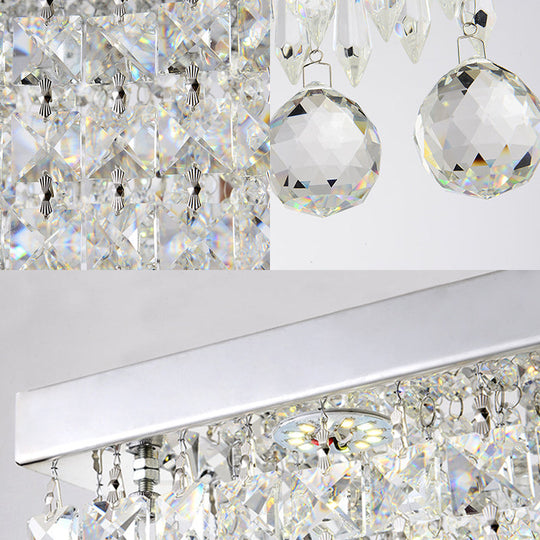Modern Led Crystal Flush Ceiling Light - Clear Rectangle 19.5/23.5 Dia Lamp For Kitchen