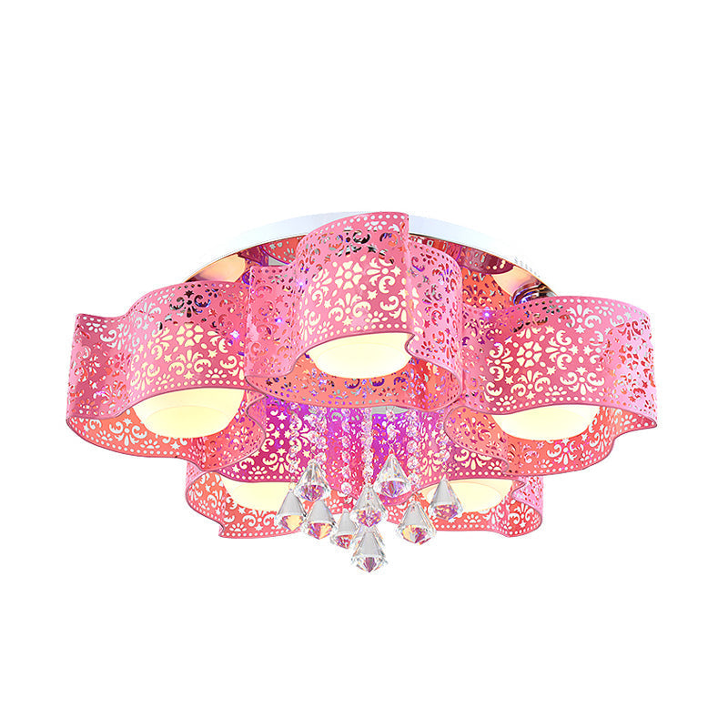 Modernist Crystal Ceiling Lamp With Etched Flower Design 3/5 Lights Opal Glass Ball Shade
