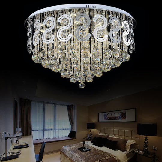 Vintage Style Layered Flush Mount Metal Led Ceiling Lamp With Clear Crystal Ball