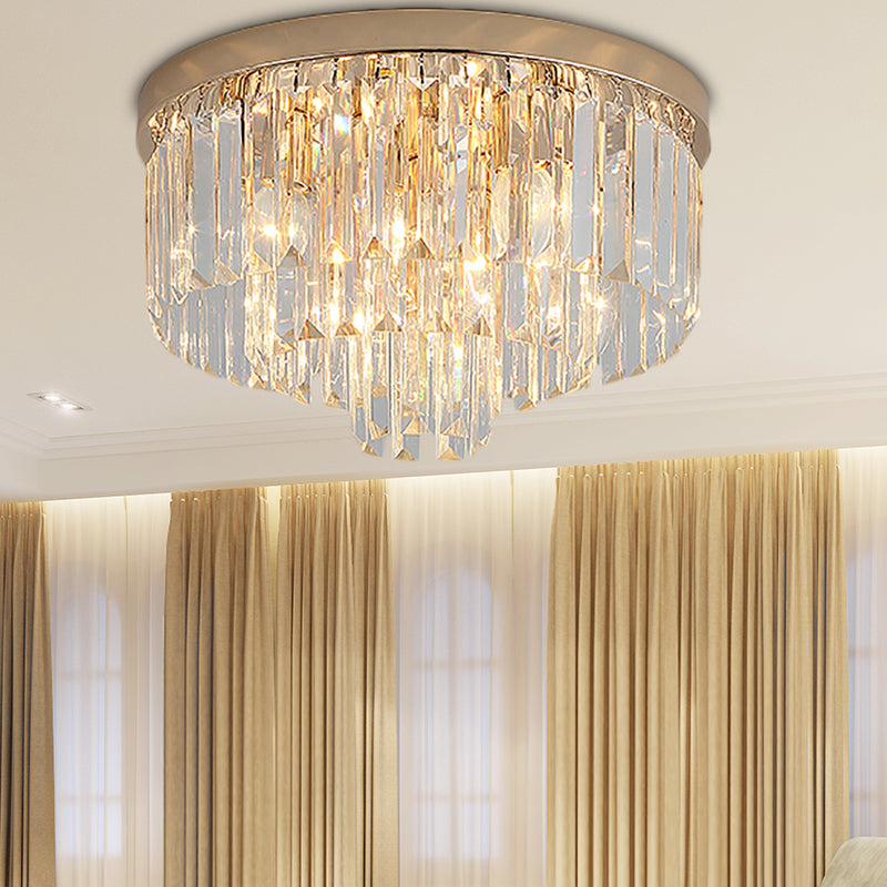 Vintage Gold Led Crystal Flush Ceiling Light For Bedroom
