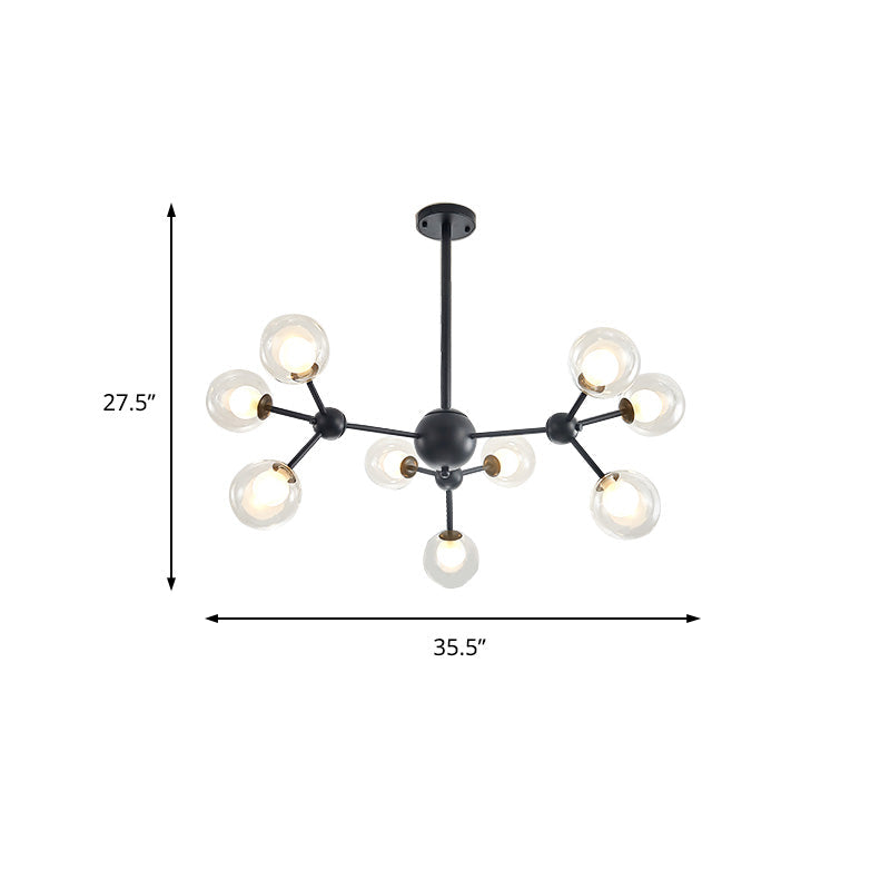 Modern Clear Glass Bubble Chandelier With Starburst Design - 9/12/15 Lights Black/Gold