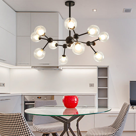Modern Clear Glass Bubble Chandelier With Starburst Design - 9/12/15 Lights Black/Gold 12 / Black