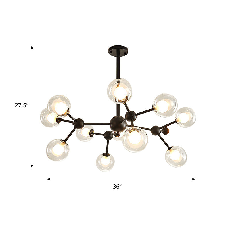 Modern Clear Glass Bubble Chandelier With Starburst Design - 9/12/15 Lights Black/Gold
