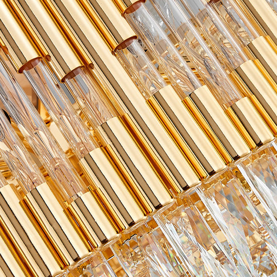 Vintage Circular Chandelier Pendant Light With Crystal Prism - Gold Metal