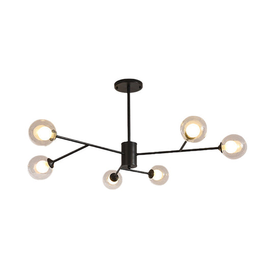 Contemporary Globe Glass Chandelier With Starburst Design - Black/Gold Finish 6/9 Lights