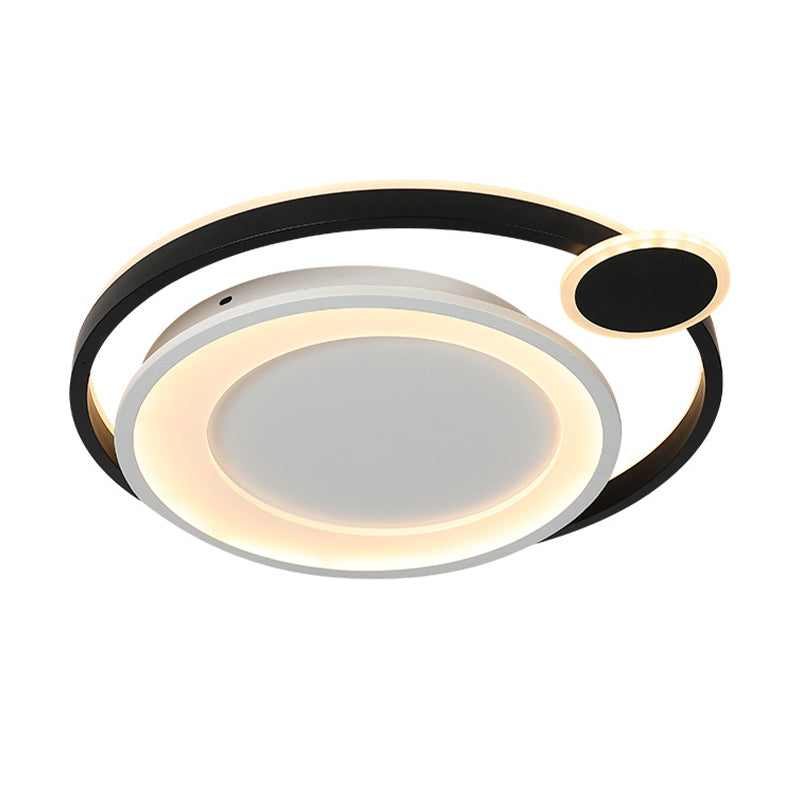 Nordic Metal Ceiling Mounted Led Flush Mount Light In Black/White With Wide Orbit Design -