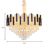 Contemporary Gold Multi Layer Pendant Light With Crystal Prism - 6/10 Heads