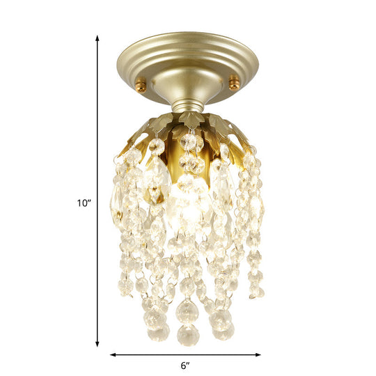 Modern Brass Finish Mini Ceiling Light With Crystal Bead For Corridor