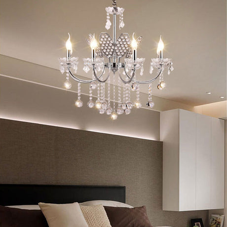 Vintage Silver Chandelier: Metal Ceiling Lamp - 3/5-Head Fixture With Candle & Crystal Ball 8 /