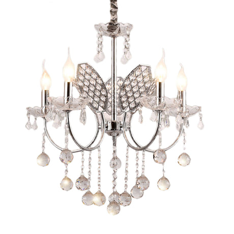 Vintage Silver Chandelier: Metal Ceiling Lamp - 3/5-Head Fixture With Candle & Crystal Ball