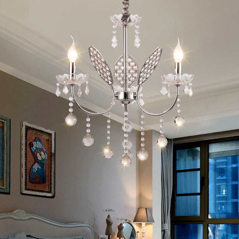 Vintage Silver Chandelier With Candle And Crystal Ball Decoration - 3/5-Head Ceiling Lamp 3 /