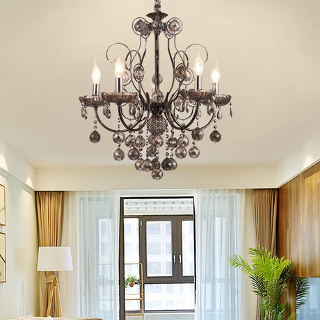 Vintage Style Smoke Gray Crystal Chandelier Light - Pendant Lighting With Candle 3/5 Lights For