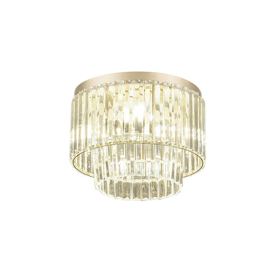 Modernist Drum Ceiling Lamp - Clear Crystal 12’/16’ Width Flush Mount Lighting For Living Room