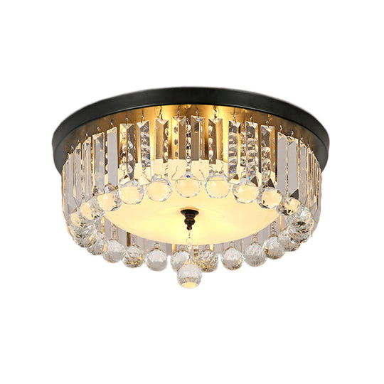 Clear Crystal Circle Ceiling Light - Contemporary Design With Opal Glass Diffuser & 5 Lights In