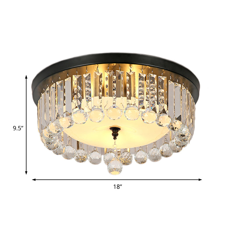Clear Crystal Circle Ceiling Light - Contemporary Design With Opal Glass Diffuser & 5 Lights In