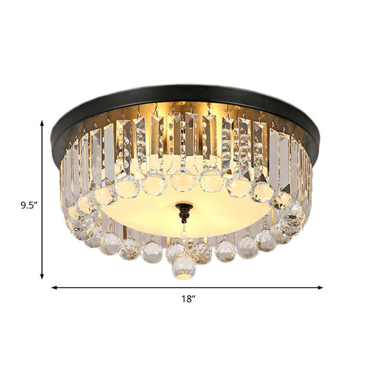 Clear Crystal Circle Ceiling Light - Contemporary Design With Opal Glass Diffuser & 5 Lights In