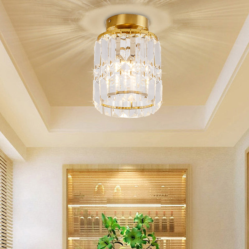 Modern Crystal Cylinder Semi - Flush Ceiling Light Fixture - Clear Shade For Corridor Mounting