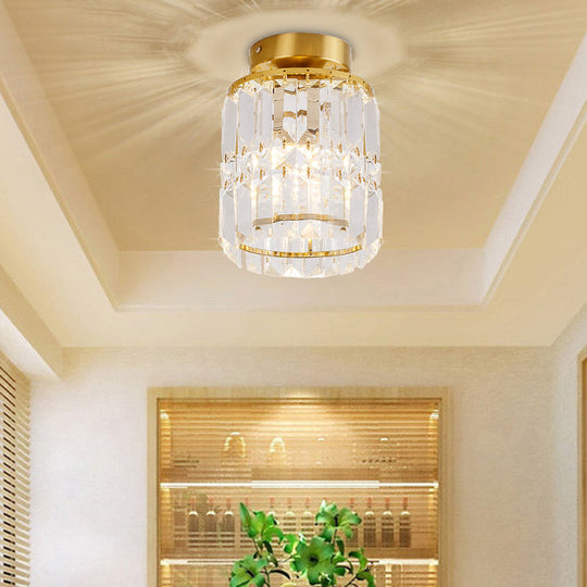 Modern Crystal Cylinder Semi - Flush Ceiling Light Fixture - Clear Shade For Corridor Mounting
