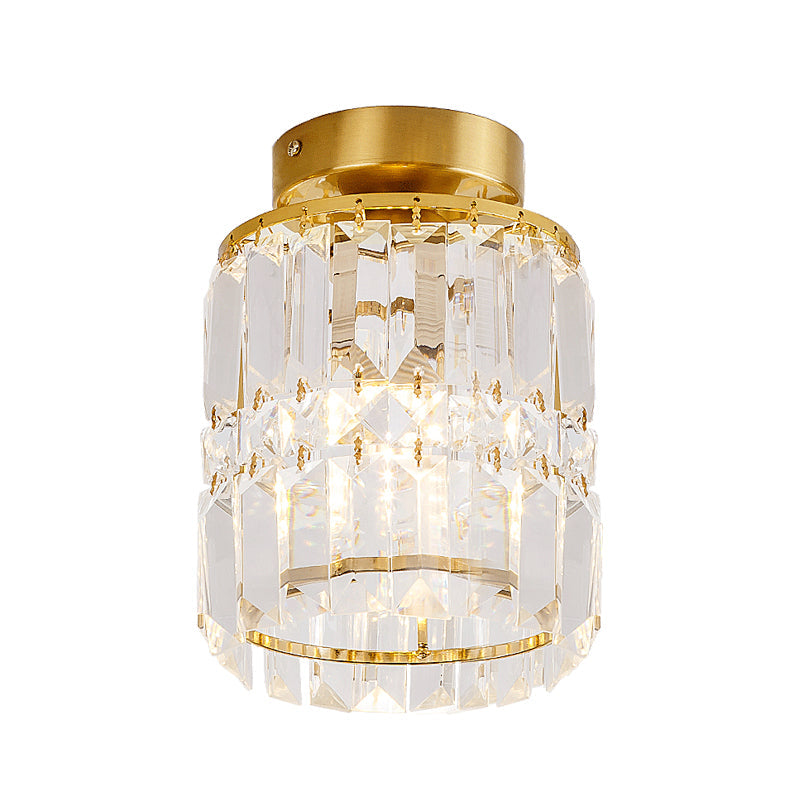 Modern Crystal Cylinder Semi - Flush Ceiling Light Fixture - Clear Shade For Corridor Mounting