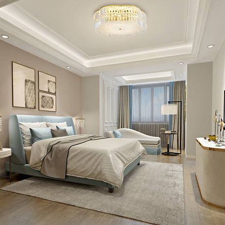 Golden Flower Flush Led Pendant Light With Modern Clear Crystal Design And Acrylic Diffuser -