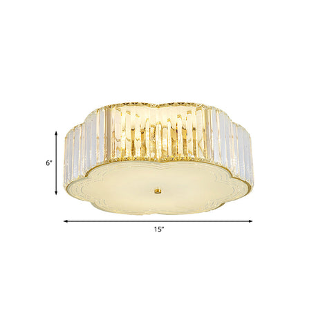 Golden Flower Flush Led Pendant Light With Modern Clear Crystal Design And Acrylic Diffuser -