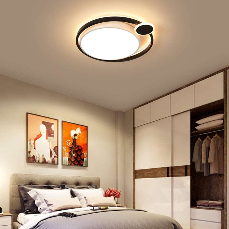 Nordic Metal Led Flush Mount Ceiling Lamp For Bedroom - 15’/18’/21.5’ Black/White & Warm/White