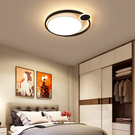 Nordic Metal Led Flush Mount Ceiling Lamp For Bedroom - 15/18/21.5 Black/White & Warm/White