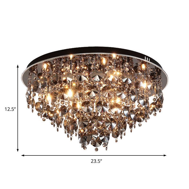 Vintage Smoke Gray Flush Mount Light With Crystal Bead Accents Warm Led Ceiling Lamp - 16/23.5 Width