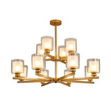 Modern 2-Tier White Glass Chandelier: Radial Design 12 Lights Black/Gold/Silver