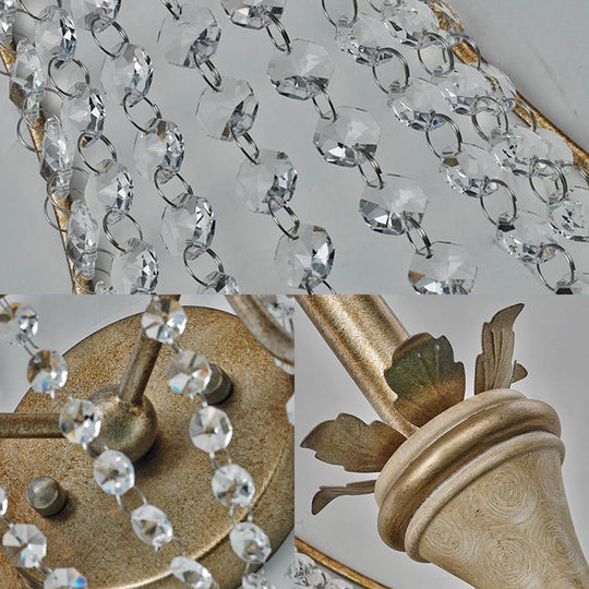 Vintage Empire Wall Light With Clear Crystal Bead And Champagne Finish - 2 Lights