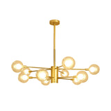Gold Radial Modernist Chandelier - Clear Glass Globe With 10/12/16 Lights
