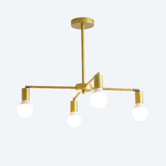 Gold Radial Chandelier With Bare Bulb - Modern 3/4/6 Ceiling Lights For Bedroom